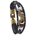 Men's punk leather bracelet with vintage bronze eagle pendant and woven multi-layer straps - Black + Bronze
