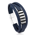 Bracciale da uomo in pelle intrecciata blu navy con anelli in argento e chiusura magnetica - Blu Navy (3)