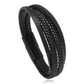 Mehrlagiges geflochtenes Herrenarmband aus schwarzem Leder mit Magnetverschluss - Schwarz (Schwarze Schnalle)