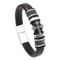 Gevlochten lederen herenarmband met vintage kruis en gepolijste zilveren magneetsluiting - Bruin