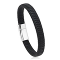 Pulsera clásica para hombre en cuero trenzado negro con un elegante cierre magnético de plata - Negro