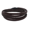 Pulsera multicapa minimalista de cuero trenzado marrón oscuro con cierre negro sólido - Marrón