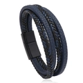 Détail du bracelet multicouche en cuir tressé pour homme avec fermoir magnétique noir - Cuir Noir Mélangé Bleu d'Encre Fermoir Noir 21.5cm