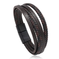 Détail du bracelet multicouche en cuir tressé pour homme avec fermoir magnétique noir - Cuir Noir Mélangé Brun Fermoir Noir 21.5cm