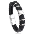 Men's multi-layer braided leather bracelet with silver magnetic clasp and X-details - Black