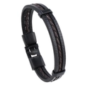 Close-up of multilayer braided leather bracelet with black magnetic metal clasp - Black Mixed Brown