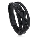 Pulsera multicapa de cuero trenzado negro con símbolo infinito y cierre magnético - Cuero Negro Hebilla Negra