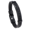 Minimalist multi-layer braided black leather bracelet for men with matte black metal clasp - Black