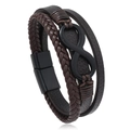 Pulsera multicapa de cuero para hombre con símbolo de infinito y cierre magnético negro - Cuero Marrón Cierre Negro