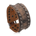 Men's retro punk wide leather bracelet featuring vintage studs and adjustable buckle clasp - Handmade Rivet Style / Dark Brown