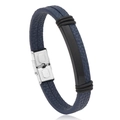 Herren Punk-Armband aus blauem Leder mit schwarzem Edelstahl-Metallakzent und Verschluss - Dunkelblau