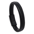 Handgefertigtes Vintage-Lederarmband in Schwarz mit mattem Magnetverschluss für Herren - Schwarzes Leder Schwarze Schnalle
