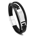 Dettaglio del bracciale multistrato in pelle nera da uomo con chiusura magnetica in argento - Nero