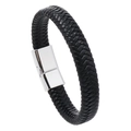 Geflochtenes Herren-Lederarmband im Retro-Stil mit poliertem silbernem Magnetverschluss - Schwarzes Leder Silberner Verschluss