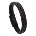 Vintage geflochtenes braunes Lederarmband für Herren mit matt schwarzem Metallverschluss - Braunes Leder Schwarzer Verschluss