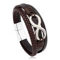 Pulsera multicapa de cuero marrón con símbolo de infinito y cierre magnético - Cuero Marrón Hebilla Plateada