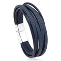 Detailansicht des mehrlagigen dunkelblauen Lederarmbands mit silbernem Magnetverschluss - Dunkelblau 21.5cm