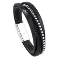 Mehrlagiges schwarzes geflochtenes Lederarmband für Herren mit Silberperlen und Magnetverschluss - Schwarzes Leder Silberne Schnalle