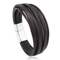 Mehrlagiges dunkelbraunes Lederarmband für Herren mit silberner Magnetschnalle auf Weiß - Braun 21.5cm