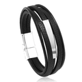 Herren Hip-Hop PU-Lederarmband mit gebogenen Metallplatten und Magnetverschluss - Schwarzes Leder Silberner Verschluss