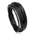 Nahaufnahme eines mehrlagigen schwarzen PU-Lederarmbands mit rechteckigem Magnetverschluss - Schwarzes Leder Schwarze Schnalle