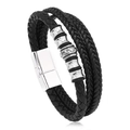 Bracciale multistrato in pelle intrecciata nera da uomo con chiusura magnetica in acciaio - Pelle Nera Chiusura Argentata