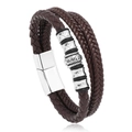 Dettaglio bracciale multistrato in pelle intrecciata marrone da uomo con fibbia magnetica - Pelle Marrone Chiusura Argentata