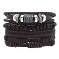 Vintage mehrlagiges Lederarmband-Set mit Holzperlen und Metallanhängern für Herren - Vintage Braun Mehrlagige Kombi (Hauptmodell)