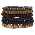 Set de 6 pulseras de cuentas de madera multicapa en tonos antracita, burdeos y madera natural - Conjunto Multicolor (RH394)