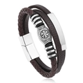 Men's Nordic Viking compass multilayer brown leather bracelet with magnetic buckle - Brown / 21.5cm