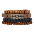 Men's vintage multi-layer leather bracelet set with wooden beads and metal plaque - Star Style (1)