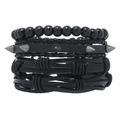 Schwarzes Punk-Rock-Mehrschicht-Armbandset mit Nieten, Perlen und geflochtenem Leder - Hauptstil