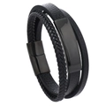 Bracciale multistrato in pelle nera intrecciata da uomo con chiusura magnetica in acciaio - Nero
