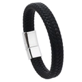 Minimalist black braided leather bracelet for men featuring a silver magnetic alloy clasp - Black (Silver Buckle)