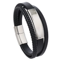 Bracciale multistrato in pelle intrecciata nera da uomo con chiusura magnetica in acciaio - Color Acciaio