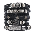 Punk Mehrlagen-Armband-Set mit Stern- und Flügelanhängern und schwarzem Lederband - Retro Punk Mehrlagen Kombinationsset (Hauptbildstil)