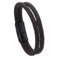 Double-layer braided brown leather bracelet with black magnetic clasp for men - Coffee (Black Clasp)