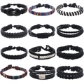 Set di 12 bracciali da uomo in pelle bohémien con disegni etnici intrecciati stile punk - Multicolore