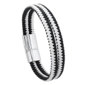 Detailed view of dual-layer black and white braided leather bracelet with silver magnetic clasp - Black and White (Silver Clasp)