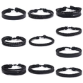 Nine diverse black leather braided bracelets set for men in a minimalist vintage style - Black