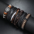 Set di 6 bracciali vintage in pelle multistrato con ciondoli a girasole e intrecciati - Stile Retro da 6 Pezzi (RH452)