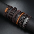 Set di 6 bracciali vintage in pelle con simbolo dell'infinito e piume in lega - Stile Piuma Infinito / Marrone