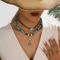 Boheemse gelaagde ketting set met turquoise kralen en zilveren western laarsjes - 14 Cowboyhoed Laarzen Halsketting Set