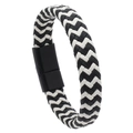 Bracciale da uomo in pelle intrecciata bicolore bianco e nero con chiusura magnetica opaca - Nero & Bianco (Chiusura Nera)