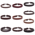 Set de 9 pulseras de cuero trenzado vintage para hombre estilo bohemio color marrón - Marrón