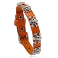 Bracciale punk in pelle arancione con teschi argentati e fibbia in metallo regolabile - Cuoio