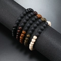 Men's retro layered beaded bracelet with volcanic stone and multi-color wood beads - 5 Layer Stacking Combination (RH466)