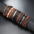 12er-Set handgefertigte geflochtene Lederarmbänder mit Lebensbaum und Unendlichkeits-Symbol - Braun
