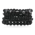 Fünfteiliges schwarzes Evil Eye Armband Set mit Lavastein und Holzperlen für Herren - Schwarz