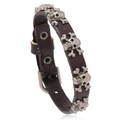 Bracciale punk in pelle marrone con borchie a teschio e chiusura con fibbia regolabile - caffè